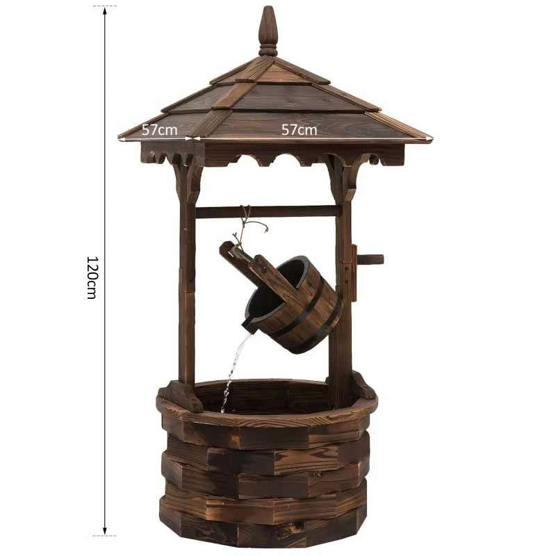 Outsunny Fir Wood Garden Décor Wishing Well Barrel Water Feature - Brown - 844-273V70 - Image 2