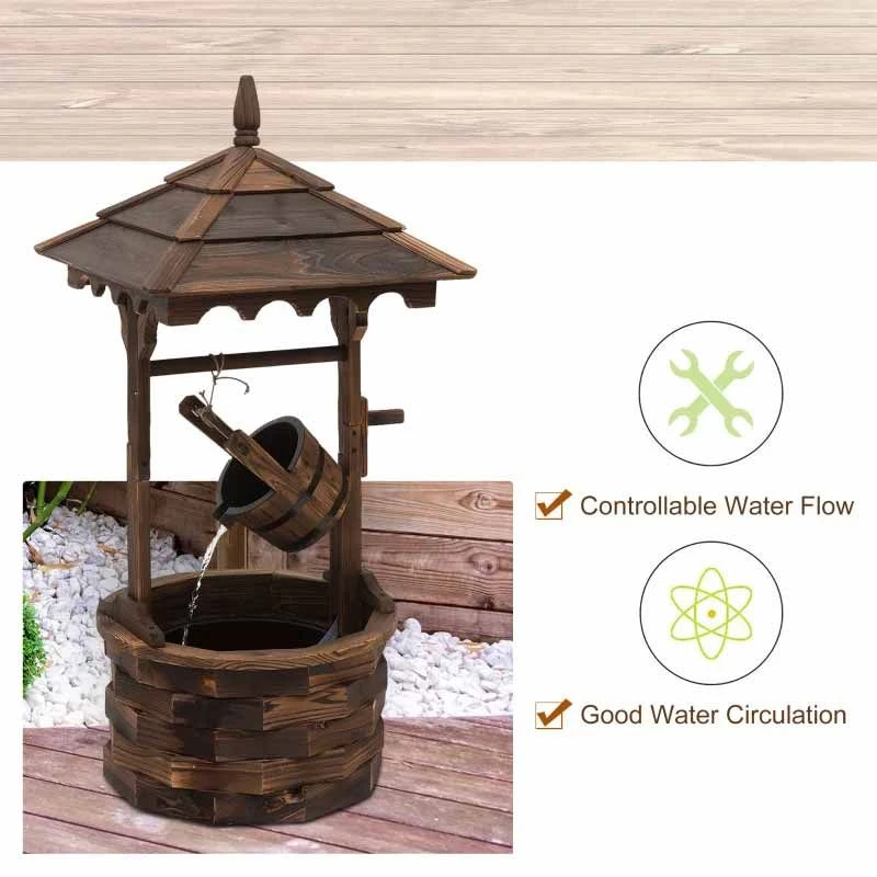 Outsunny Fir Wood Garden Décor Wishing Well Barrel Water Feature - Brown - 844-273V70 - Image 5