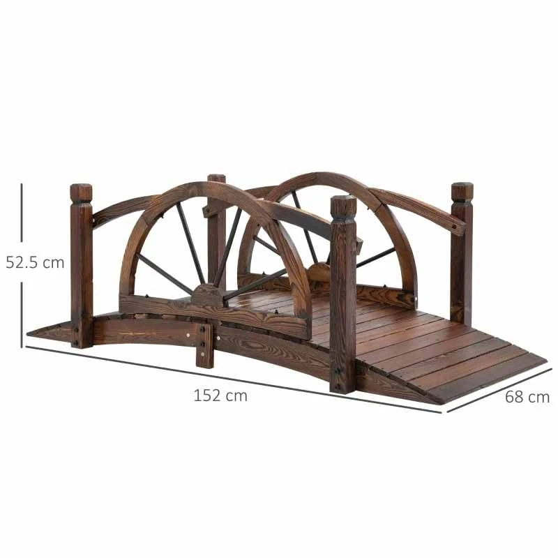 Outsunny 1.5m Wooden Garden Bridge With Safety Guardrail - Brown - 844-444 - Image 2