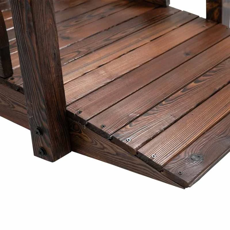 Outsunny 1.5m Wooden Garden Bridge With Safety Guardrail - Brown - 844-444 - Image 9