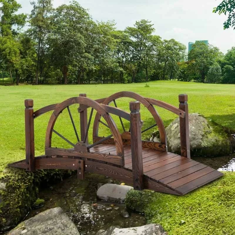 Outsunny 1.5m Wooden Garden Bridge With Safety Guardrail - Brown - 844-444 - Image 10