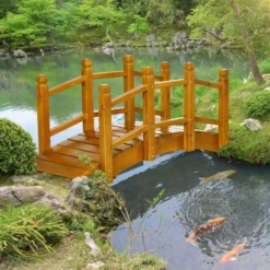 Outsunny Wooden Garden Bridge With Safety Railings - Brown - 844-616V00BN