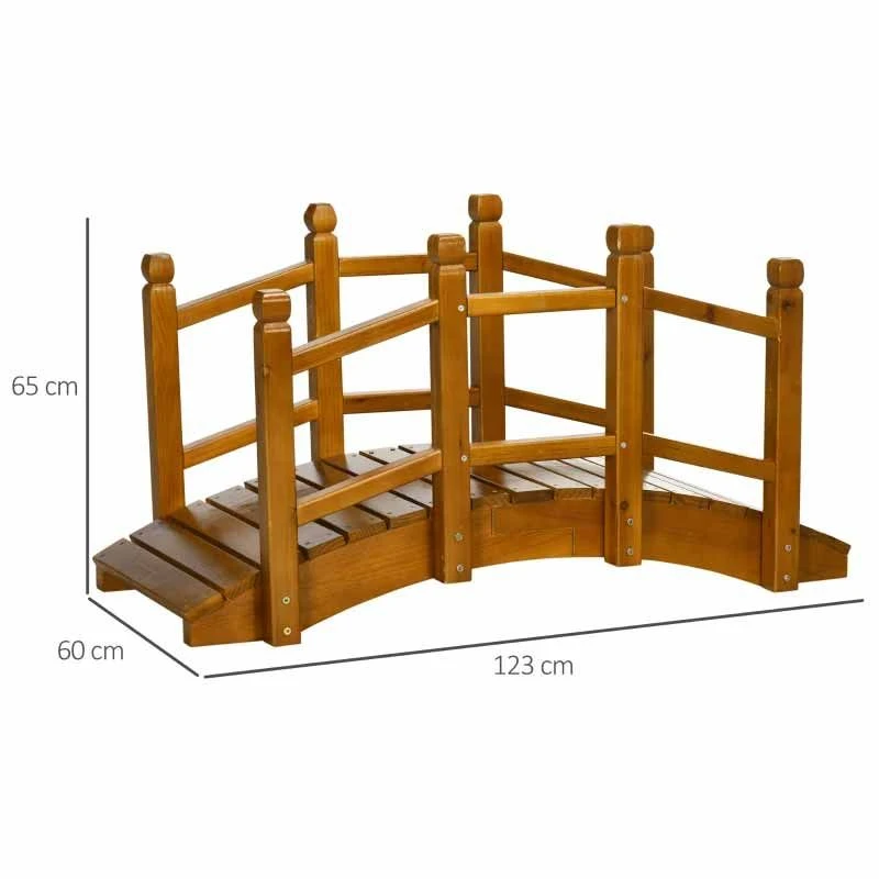 Outsunny Wooden Garden Bridge With Safety Railings - Brown - 844-616V00BN - Image 2