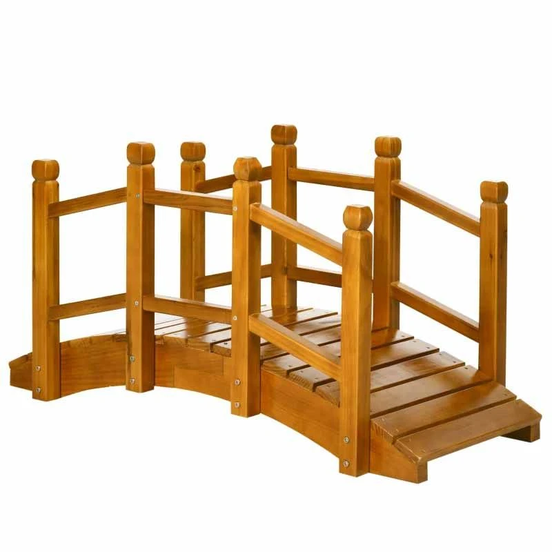 Outsunny Wooden Garden Bridge With Safety Railings - Brown - 844-616V00BN - Image 3