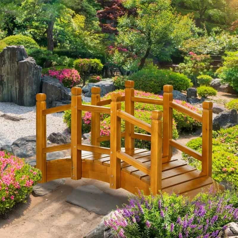 Outsunny Wooden Garden Bridge With Safety Railings - Brown - 844-616V00BN - Image 10