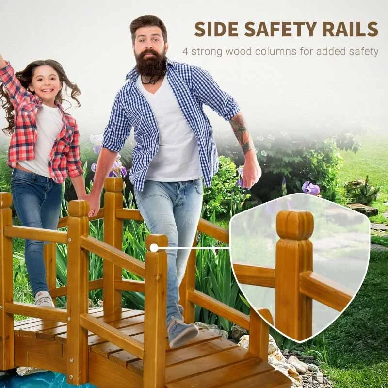 Outsunny Wooden Garden Bridge With Safety Railings - Brown - 844-616V00BN - Image 5