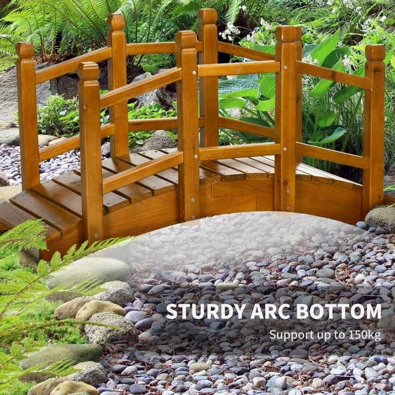 Outsunny Wooden Garden Bridge With Safety Railings - Brown - 844-616V00BN - Image 4