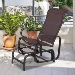 Outsunny Steel Garden Rocking Chair - Brown - 84A-009BN