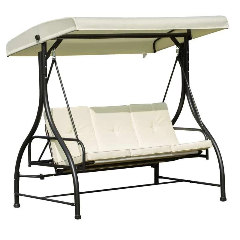 Outsunny 2 In 1 Canopy Swing Chair - Beige And Black - 84A-031 - Image 2