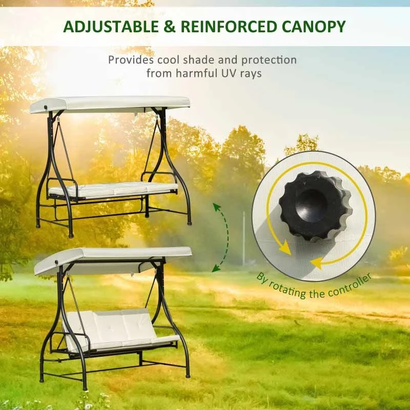 Outsunny 2 In 1 Canopy Swing Chair - Beige And Black - 84A-031 - Image 4