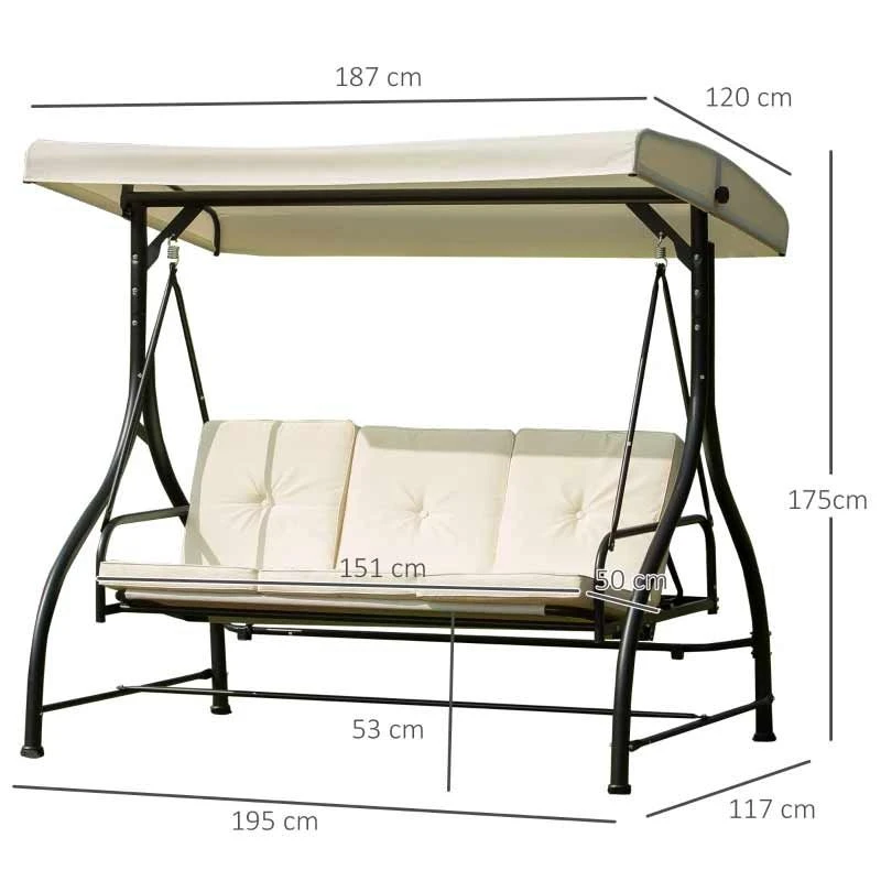 Outsunny 2 In 1 Canopy Swing Chair - Beige And Black - 84A-031 - Image 8