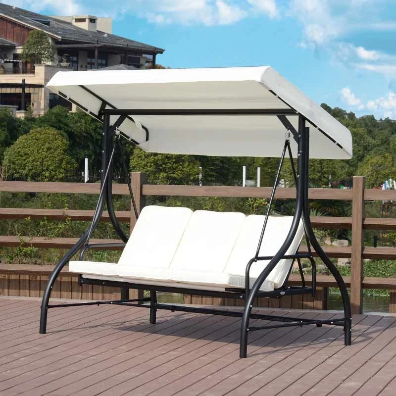 Outsunny 2 In 1 Canopy Swing Chair - Beige And Black - 84A-031 - Image 9