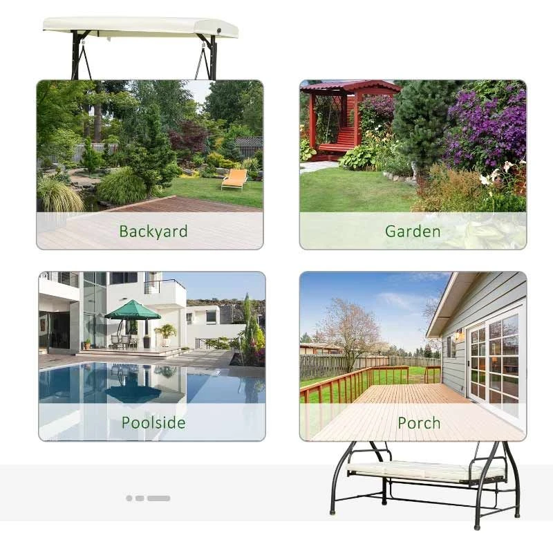 Outsunny 2 In 1 Canopy Swing Chair - Beige And Black - 84A-031 - Image 10