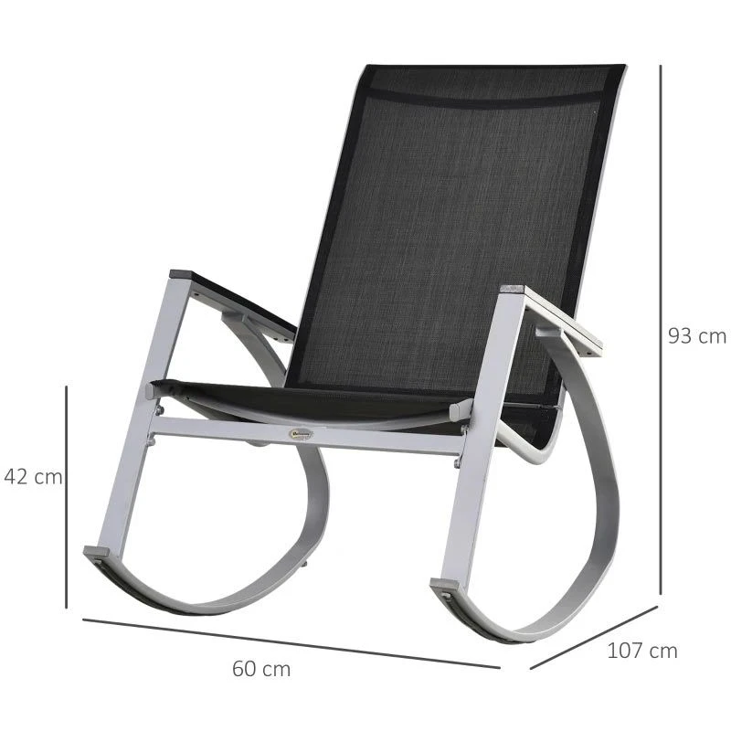 Outsunny Garden Rocking Chair - Black/Silver - 84A-037 - Image 2