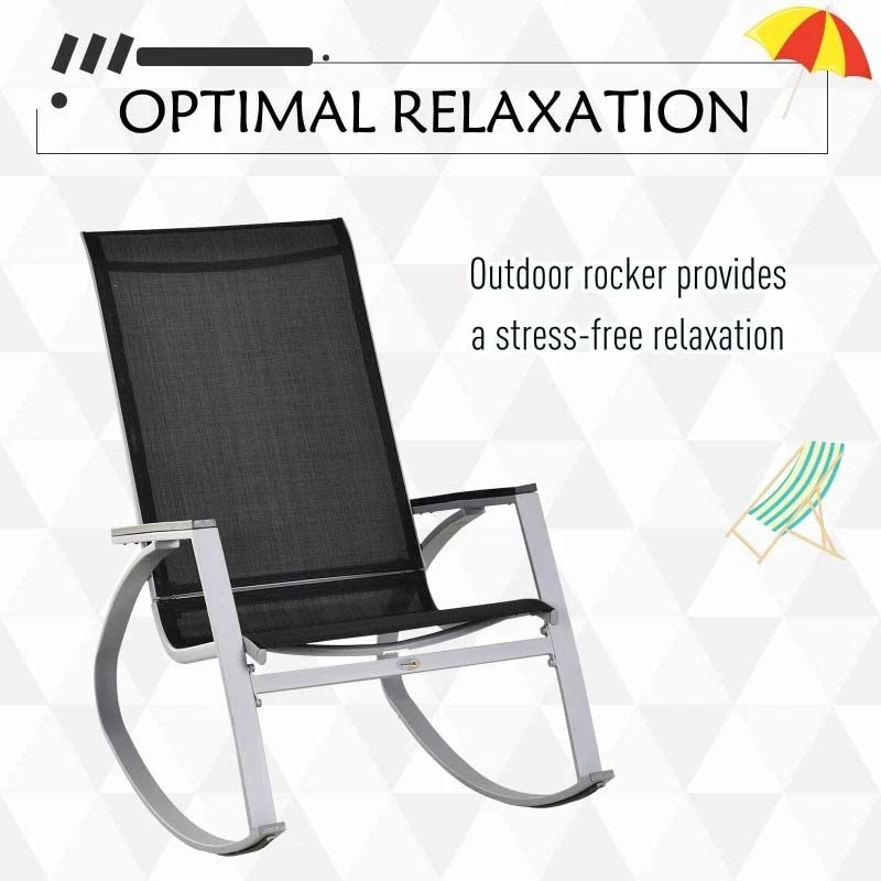 Outsunny Garden Rocking Chair - Black/Silver - 84A-037 - Image 3