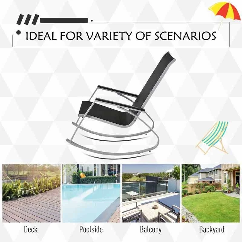 Outsunny Garden Rocking Chair - Black/Silver - 84A-037 - Image 4