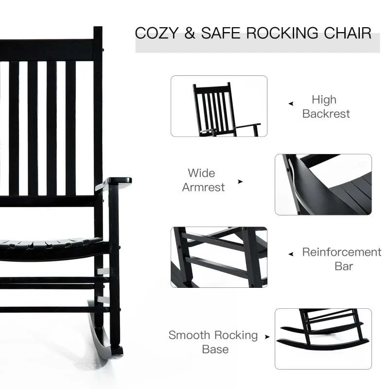 Outsunny Garden Rocking Chair - Black - 84A-041BK - Image 4