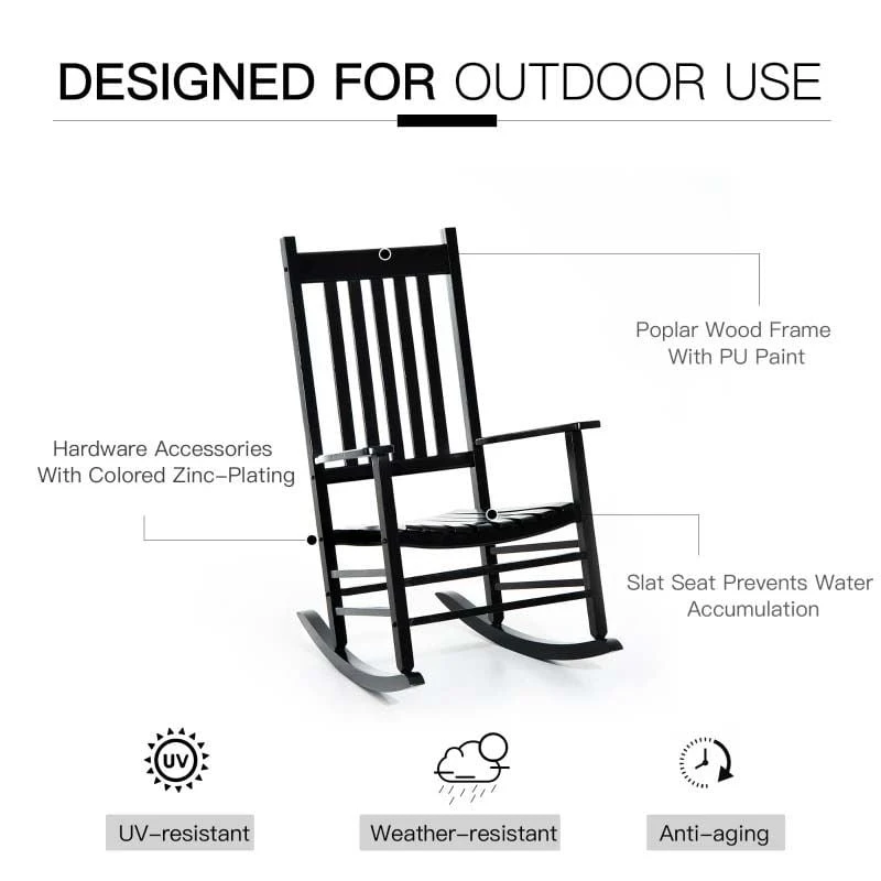 Outsunny Garden Rocking Chair - Black - 84A-041BK - Image 5