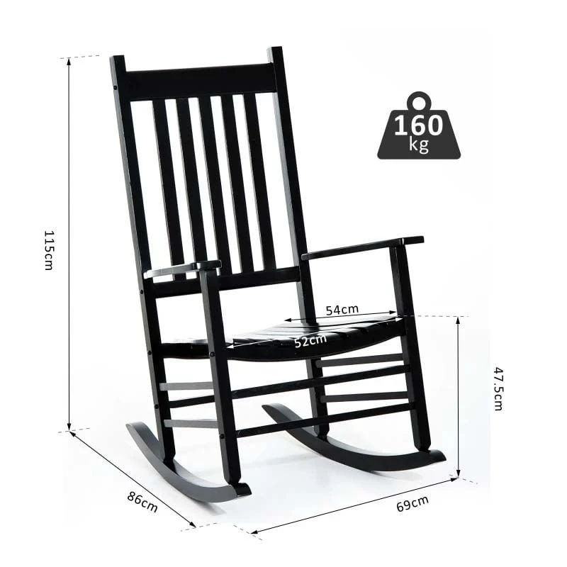 Outsunny Garden Rocking Chair - Black - 84A-041BK - Image 3
