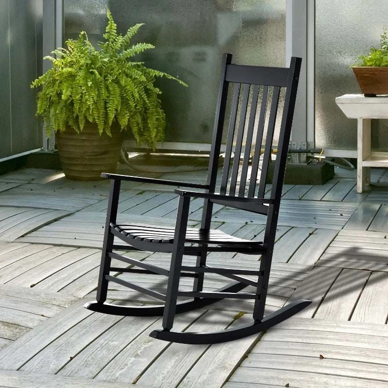 Outsunny Garden Rocking Chair - Black - 84A-041BK - Image 9