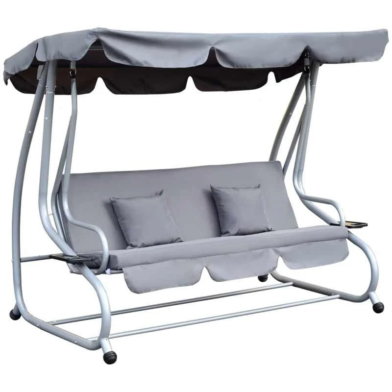 Outsunny 3-Seater Swing Chair With Pillows - Grey - 84A-051GY - Image 2