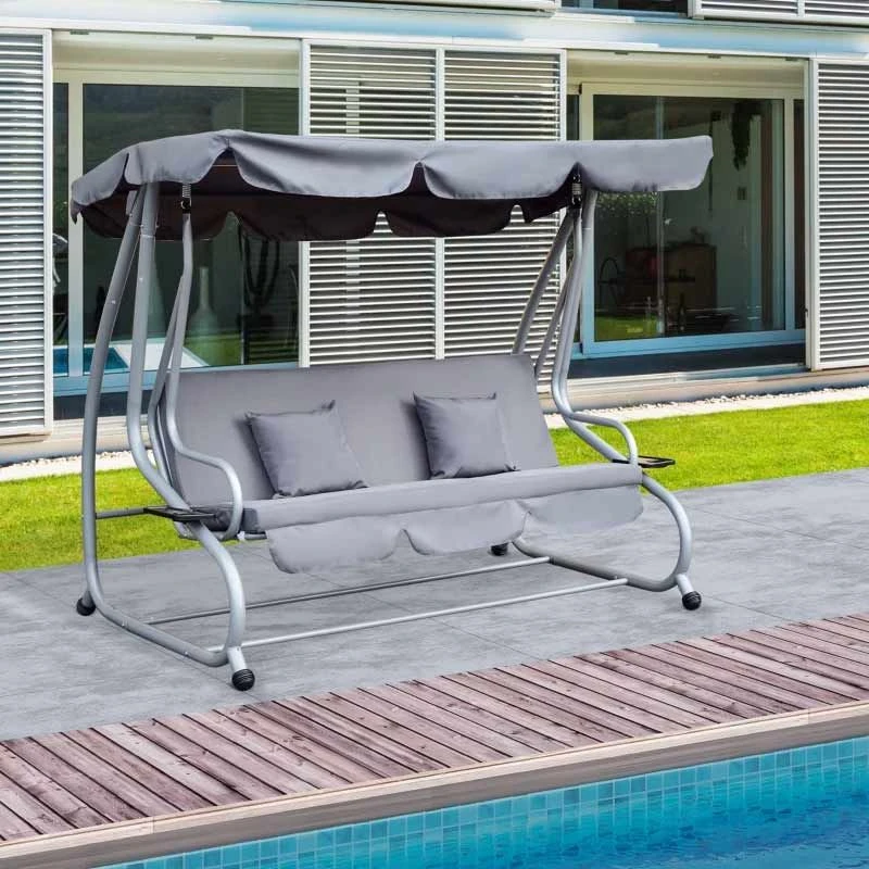 Outsunny 3-Seater Swing Chair With Pillows - Grey - 84A-051GY - Image 10