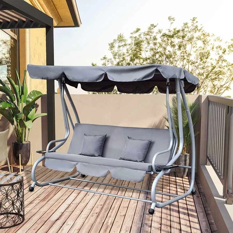 Outsunny 3-Seater Swing Chair With Pillows - Grey - 84A-051GY