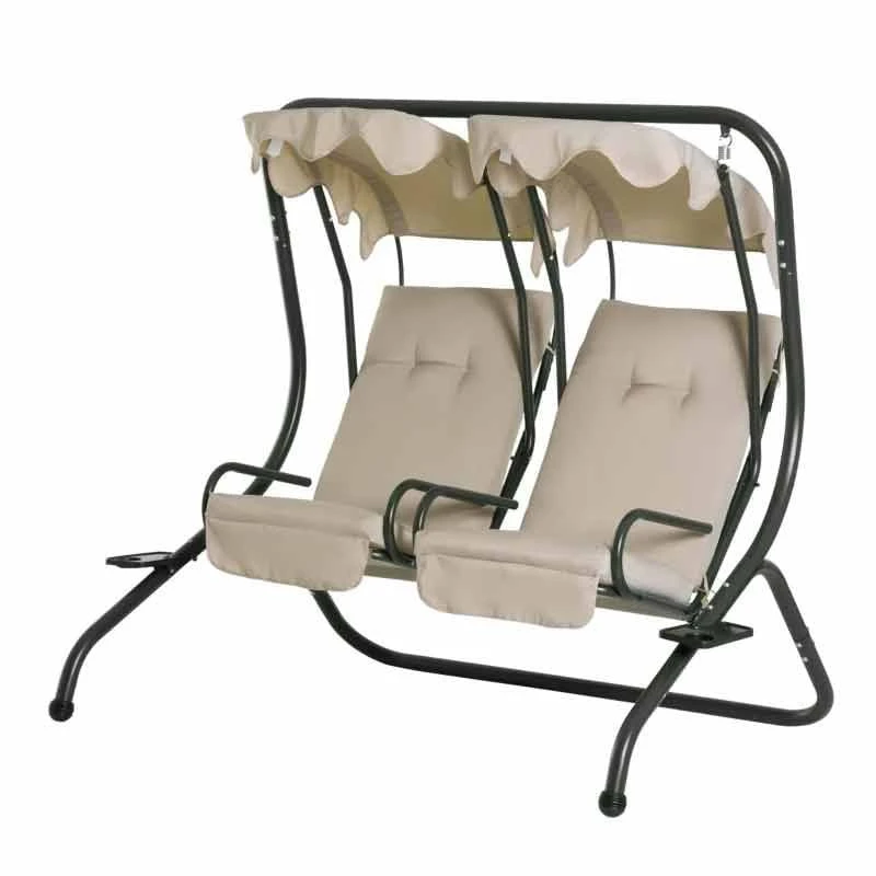 Outsunny 2-Seater Separate Swing Chair - Beige - 84A-052 - Image 4