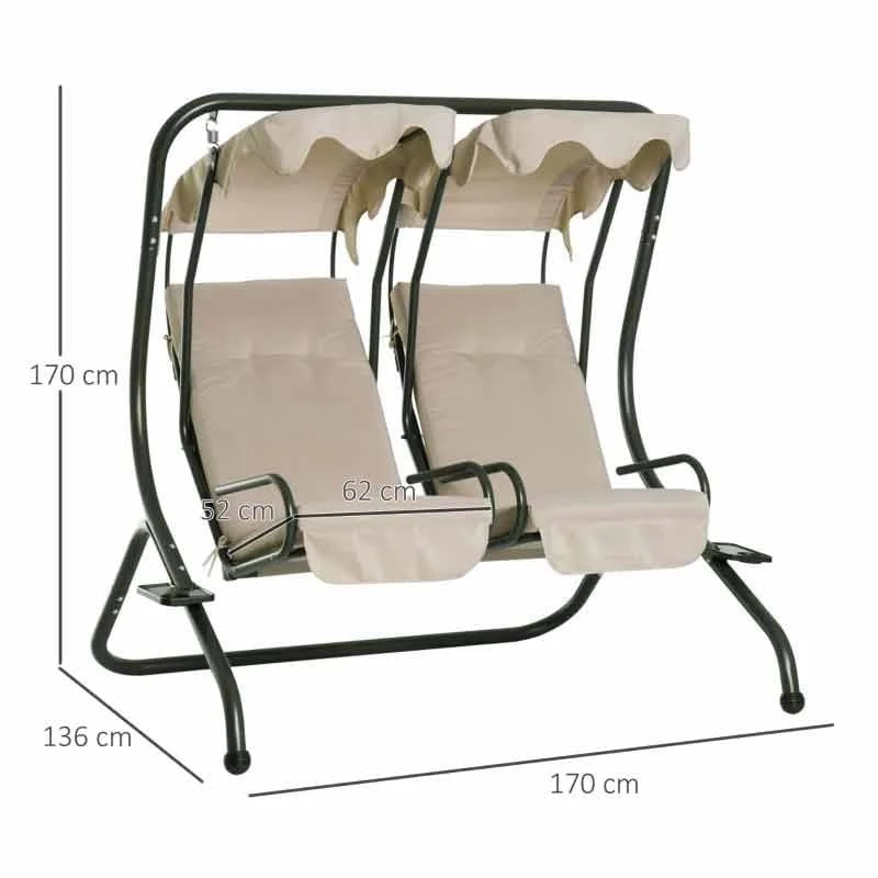 Outsunny 2-Seater Separate Swing Chair - Beige - 84A-052 - Image 7
