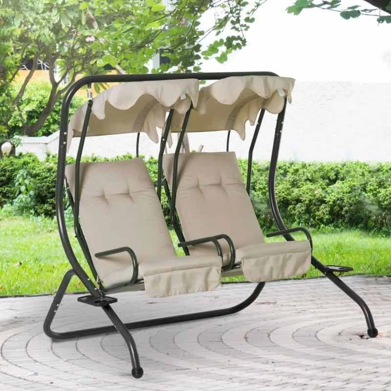 Outsunny 2-Seater Separate Swing Chair - Beige - 84A-052 - Image 9