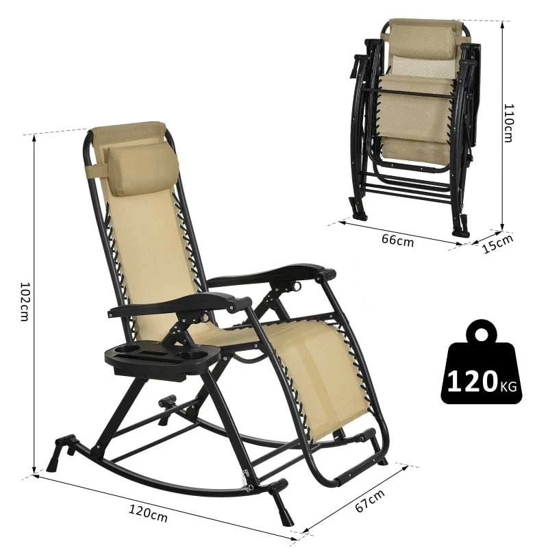 Outsunny Steel Garden Rocking Chair - Beige - 84A-080CW - Image 3