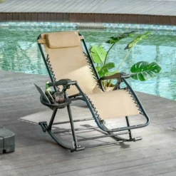 Outsunny Steel Garden Rocking Chair - Beige - 84A-080CW
