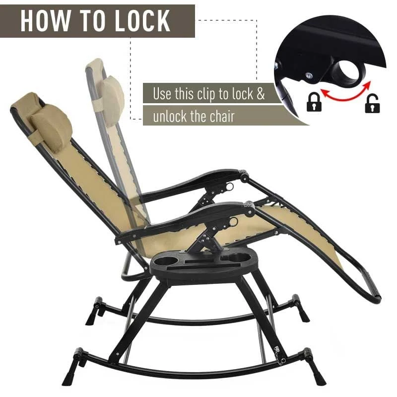 Outsunny Steel Garden Rocking Chair - Beige - 84A-080CW - Image 7