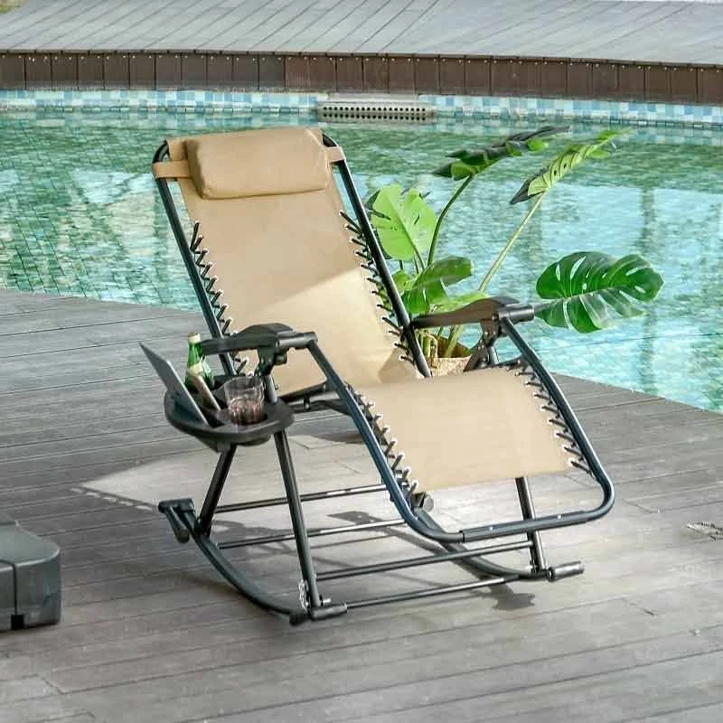 Outsunny Steel Garden Rocking Chair - Beige - 84A-080CW