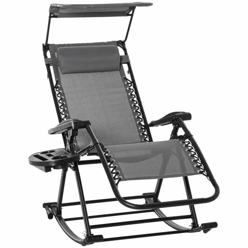 Outsunny Rocker Sun Lounger Chair - Grey - 84A-080V01GY - Image 2