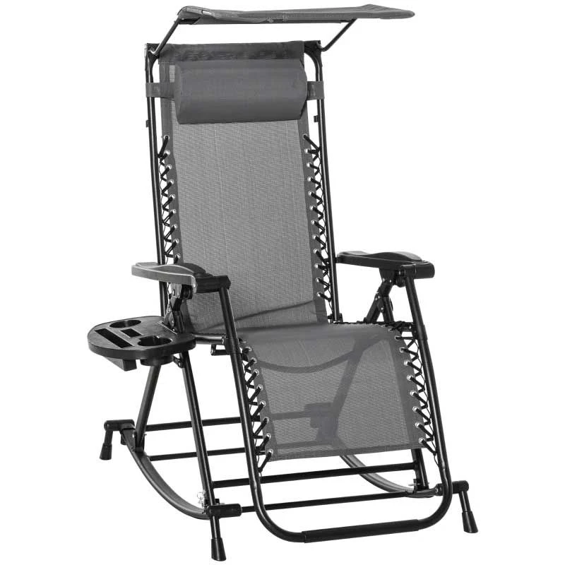 Outsunny Rocker Sun Lounger Chair - Grey - 84A-080V01GY - Image 3
