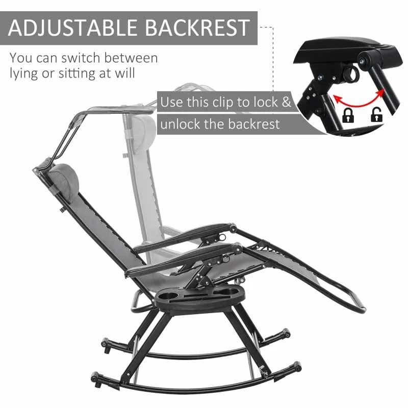 Outsunny Rocker Sun Lounger Chair - Grey - 84A-080V01GY - Image 4