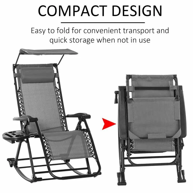 Outsunny Rocker Sun Lounger Chair - Grey - 84A-080V01GY - Image 5