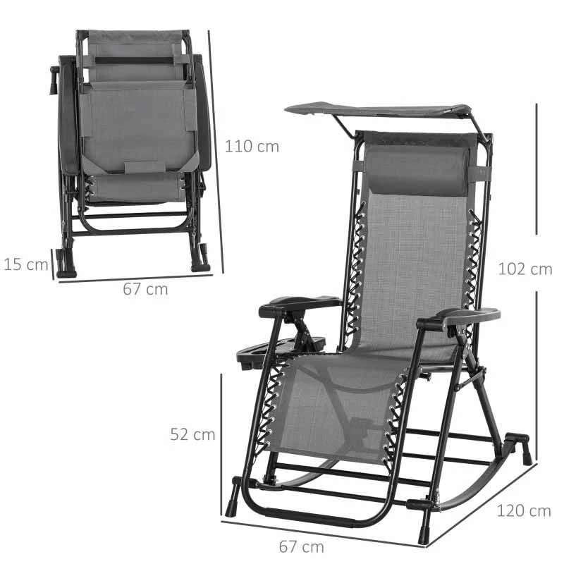 Outsunny Rocker Sun Lounger Chair - Grey - 84A-080V01GY - Image 6