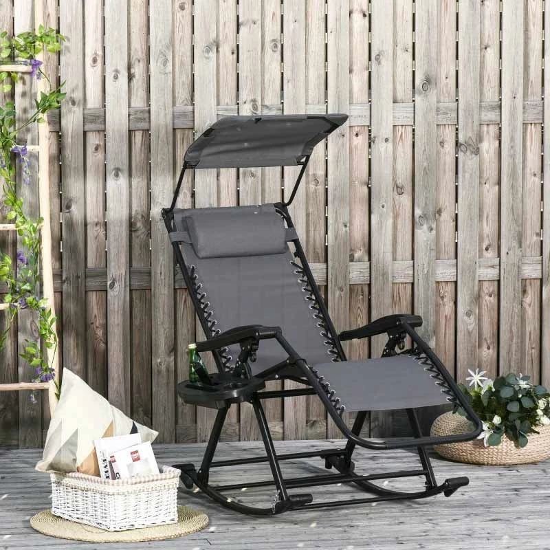 Outsunny Rocker Sun Lounger Chair - Grey - 84A-080V01GY