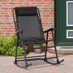 Outsunny Mesh Folding Garden Rocking Chair - Black - 84A-099BK