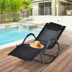 Outsunny Rocking Sun Lounger - Black - 84A-120V70BK