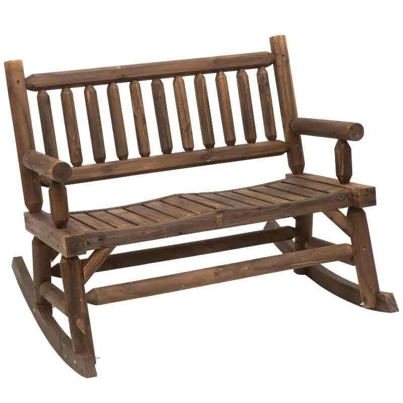 Outsunny 2 Seater Rocking Garden Bench - Dark Brown - 84A-133 - Image 2