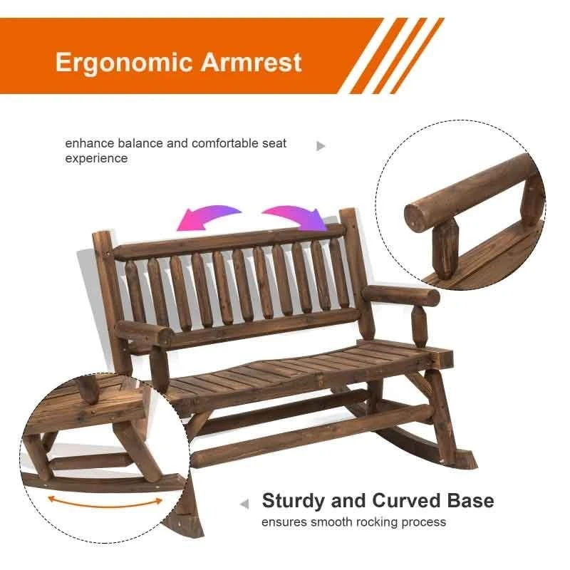 Outsunny 2 Seater Rocking Garden Bench - Dark Brown - 84A-133 - Image 5