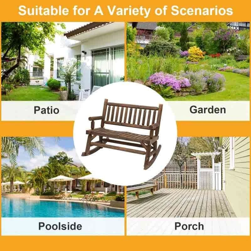 Outsunny 2 Seater Rocking Garden Bench - Dark Brown - 84A-133 - Image 7