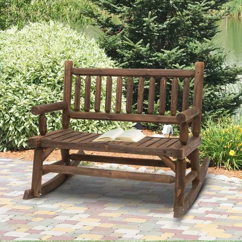Outsunny 2 Seater Rocking Garden Bench - Dark Brown - 84A-133