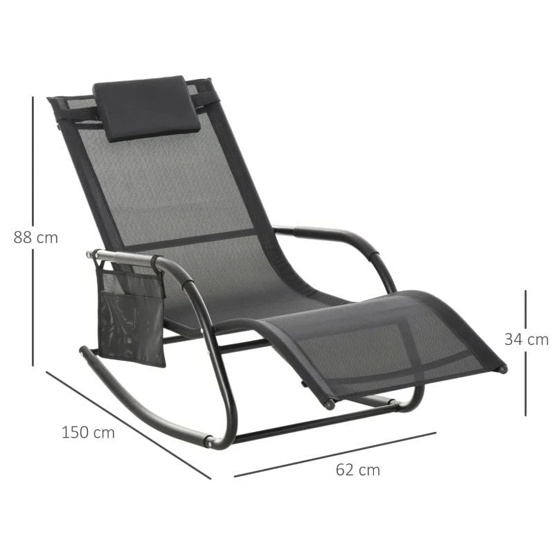 Outsunny Garden Rocking Chair With Recliner Seat - Black - 84A-160V70BK - Image 2