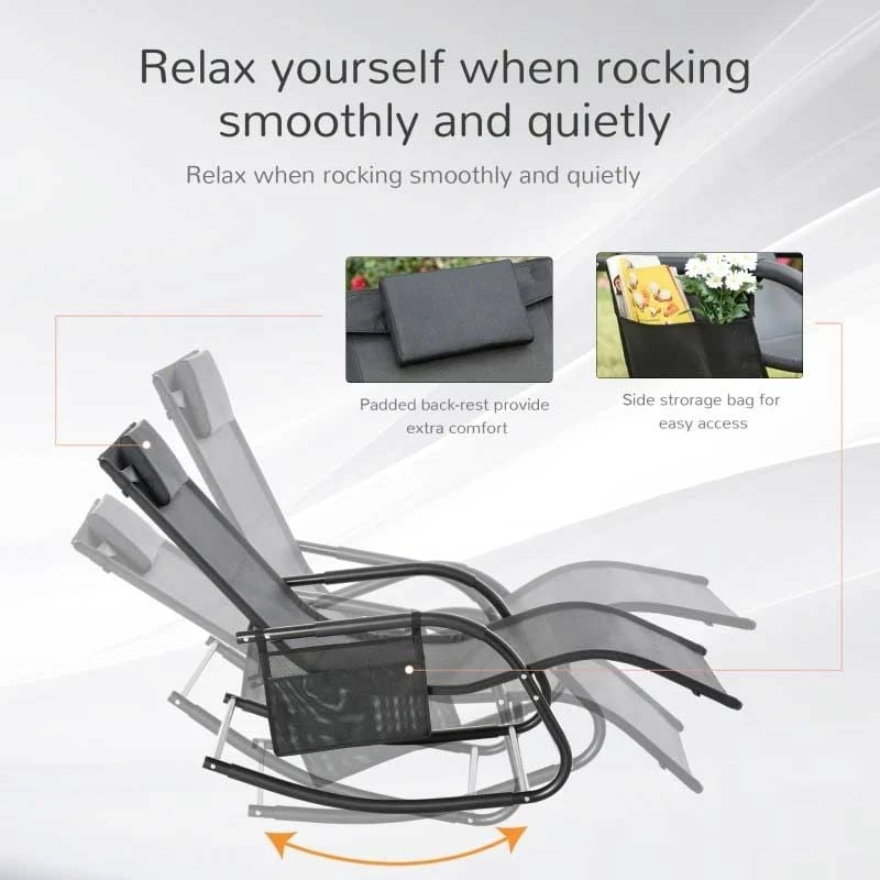 Outsunny Garden Rocking Chair With Recliner Seat - Black - 84A-160V70BK - Image 3