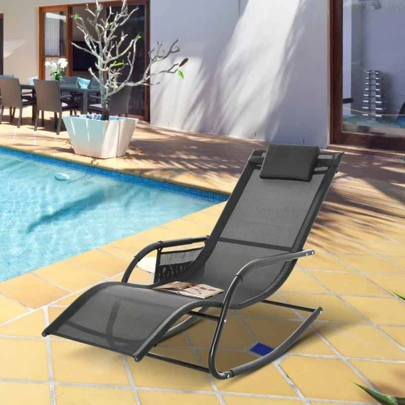 Outsunny Garden Rocking Chair With Recliner Seat - Black - 84A-160V70BK