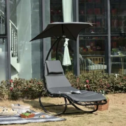 Outsunny Rocking Sun Lounger With Sun Shade - Grey - 84A-179V70